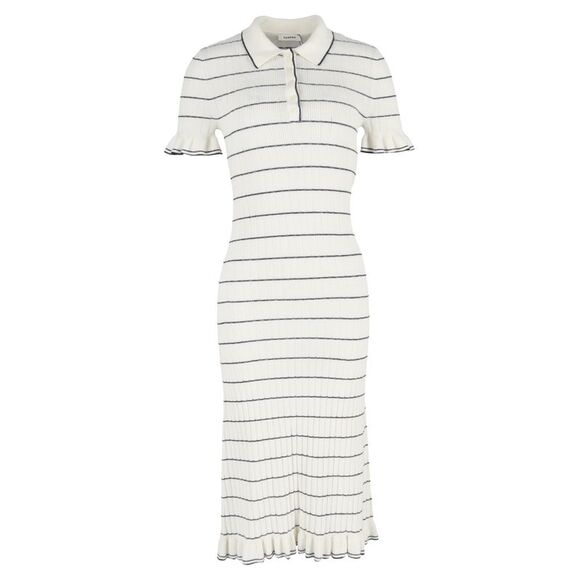 Sandro Stripy Knit Maxi Dress in White Cotton